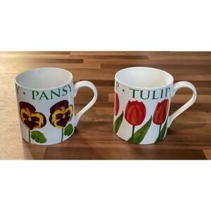 Set of 2 Kent Pottery Floral Coffee Cups Mugs Tulip & Pansy